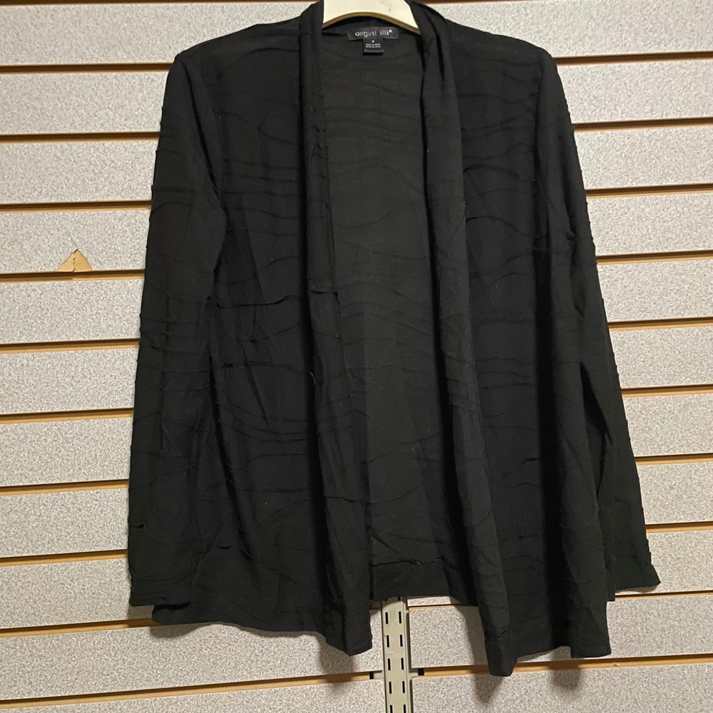 August Silk Black Textured Open‎ Front Cardigan Sweater Women's Size M